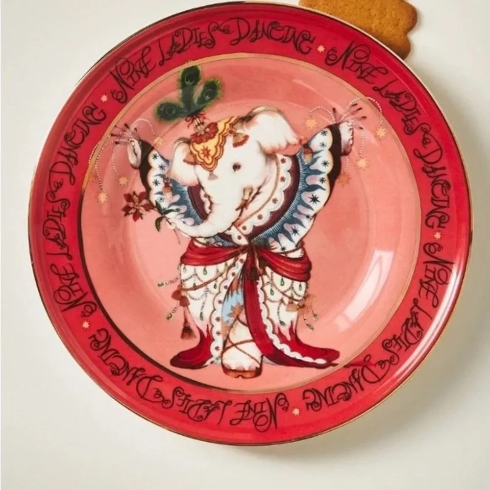 Taychamaythakool Anthropologie 12  Days Christmas Ladies Dancing Dessert Plate